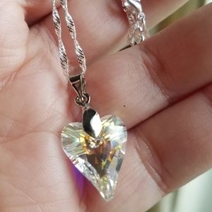 Swarovski Elements 925 Sterling Silver Aurora Borealis Wild Heart Necklace NWT